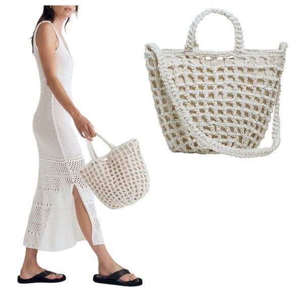 Madewell Handbags - Madewell Women's 'The Crocheted Shoulder Bag' Cross-Body, Knit, White, One-Size